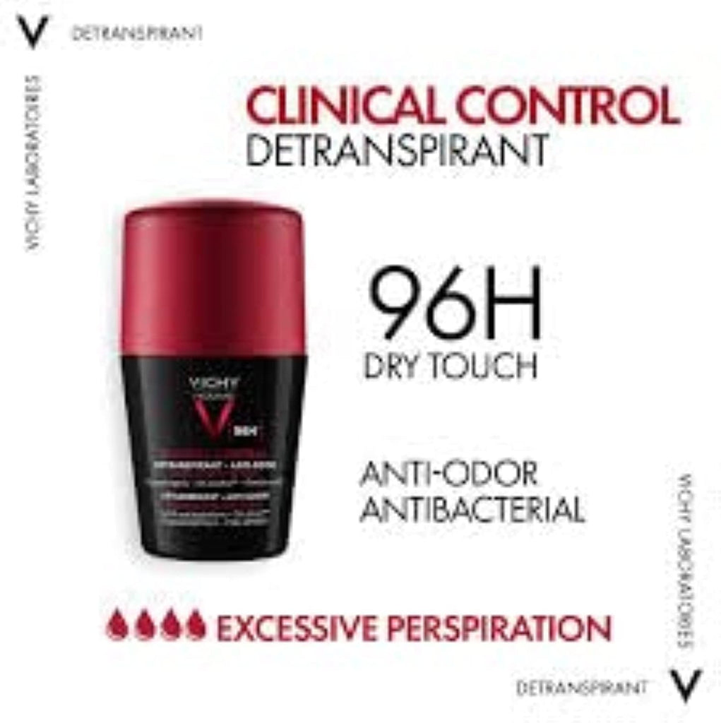 Vichy Men's Clinical Control 96HR Protection Anti-Perspirant Roll On Deodorant 50ml x24 pieces