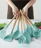 Silicone Utensils Kitchen Cooking Set with Wooden Bamboo Handles 