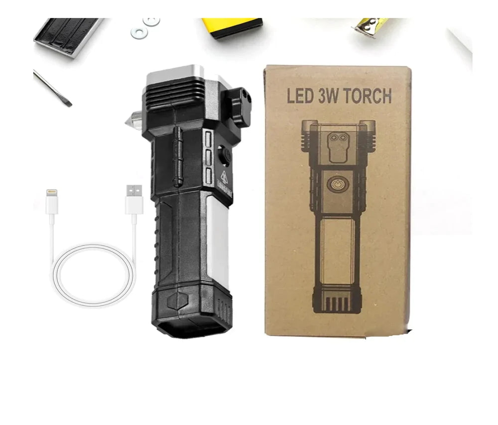 LED 3W Torch | Emergency Light With Safety Hammer & Sharp Cutter x24 pieces